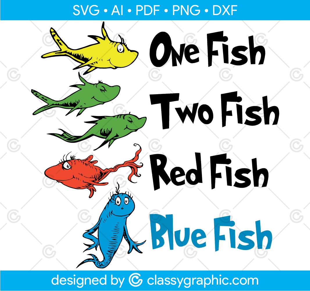One Fish Two Fish Red Fish Blue Fish Svg, Dr Seuss silhouette, Dr cat