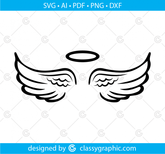 Angel Wings Svg, Wings Svg, Angel Wings Cutting File Svg, Halo Svg 