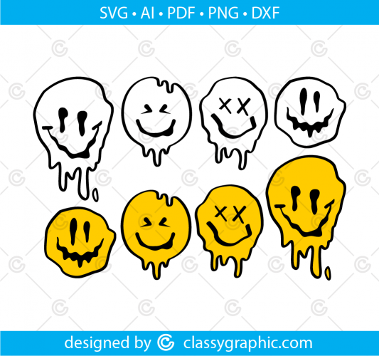 Melted smiley SVG, smiley face drip digital download cut file, happy ...