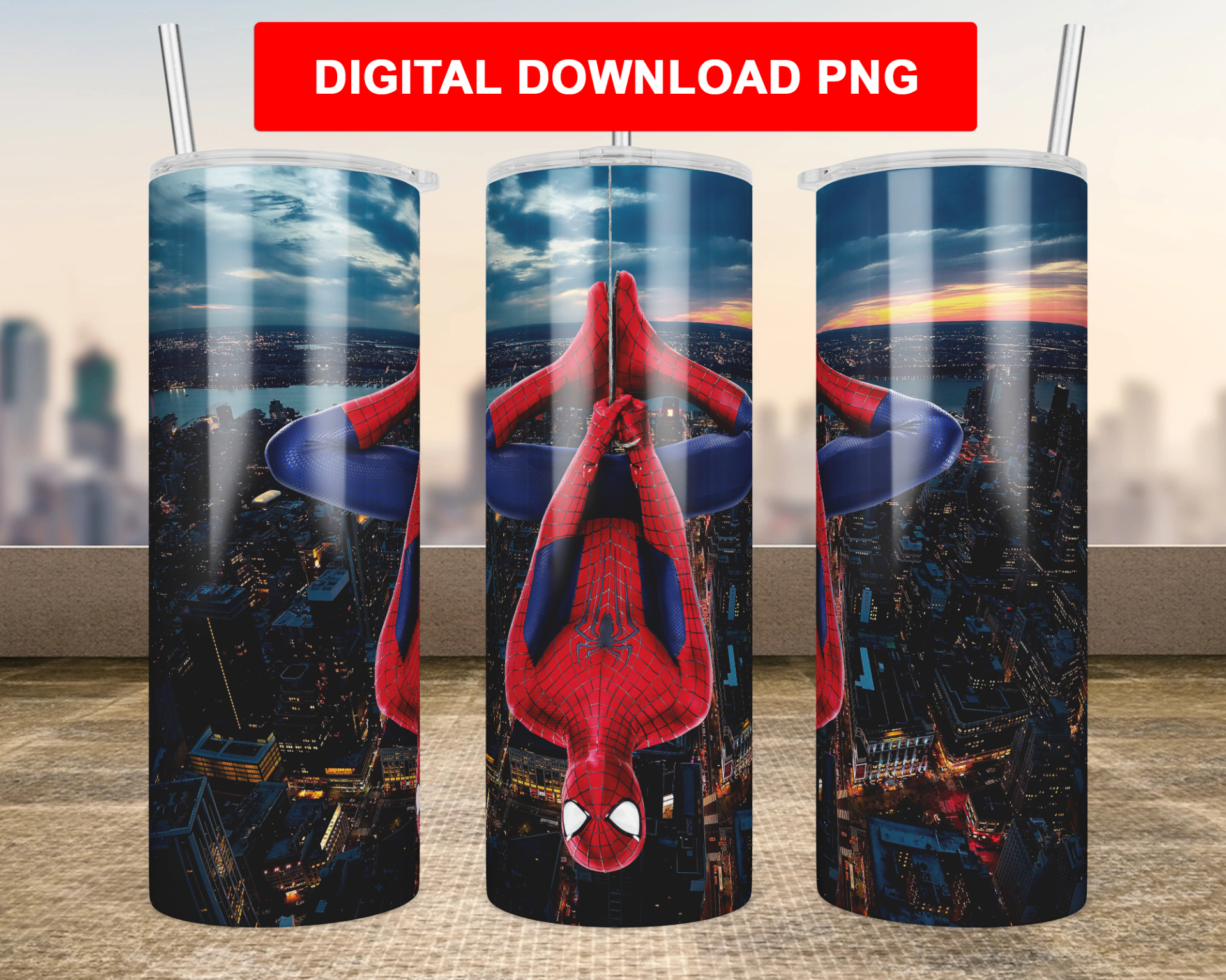 Spider-Man Wrap PNG Skinny Tumbler 20oz - Sublimation 3D Cracked Desig